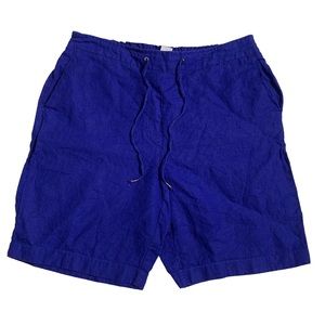 Chico's 100% Linen Shorts Womens Sz 1 (8) Blue Drawstring Pockets